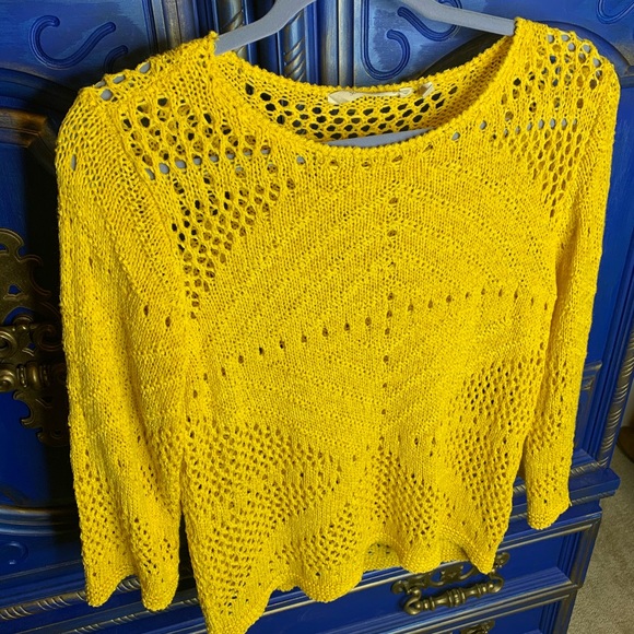 Soft Surroundings Sweaters - Soft Surroundings Crochet Yellow Sweater Sz Small